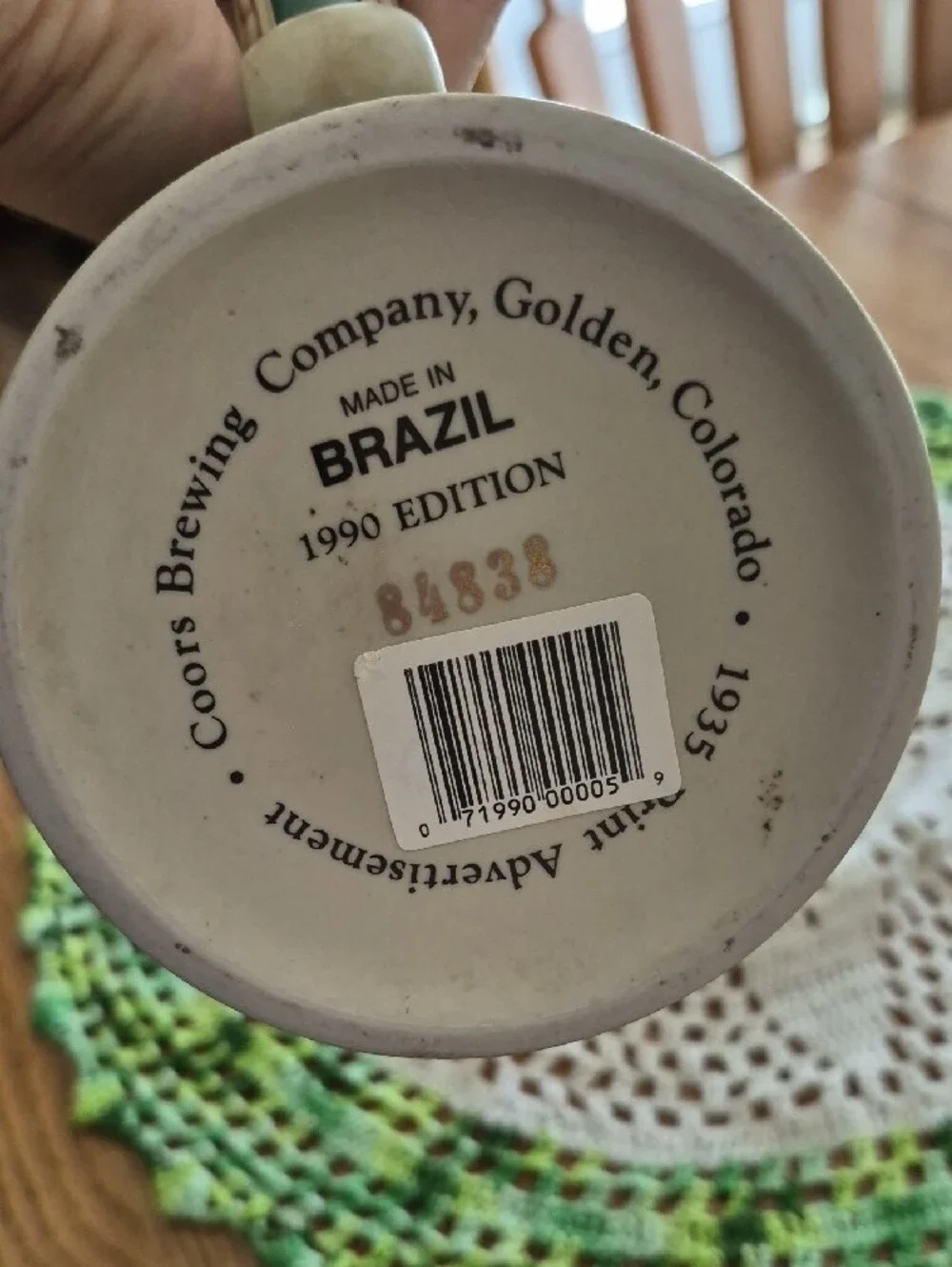 Coors Decorative Ceramic Beer Stein in Green and Cream